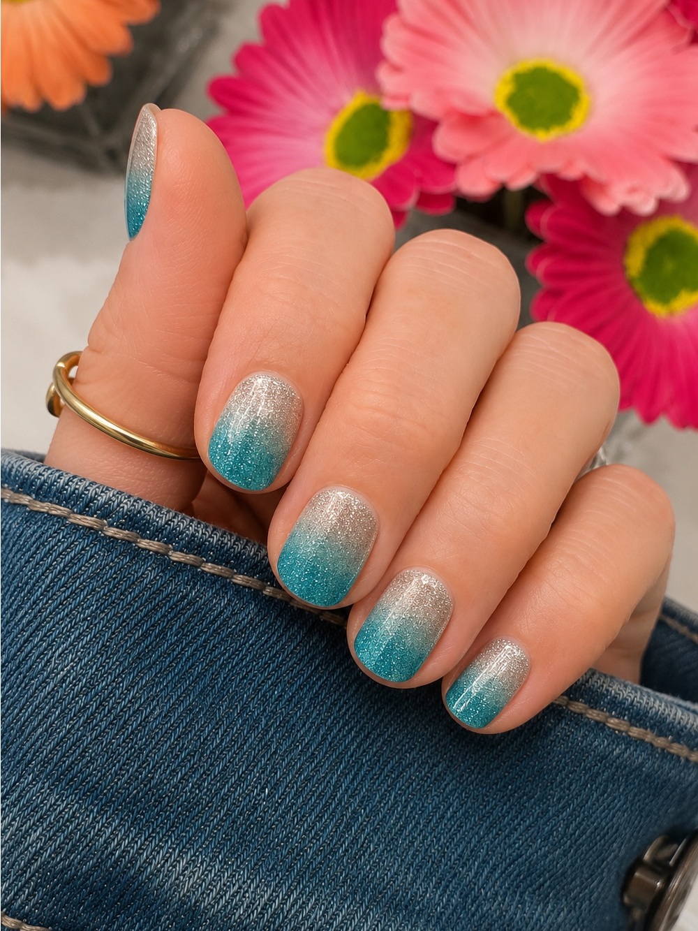 Turquoise Glitter Ombre Nail Wraps | Easy DIY Nail Wrap Strips